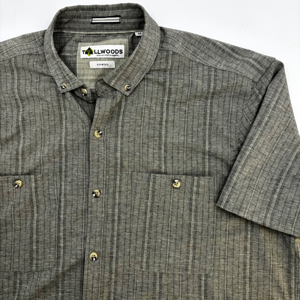 Tallwoods Mens Gray Textured Stretch Short Sleeve Button Down Shirt Size M‎